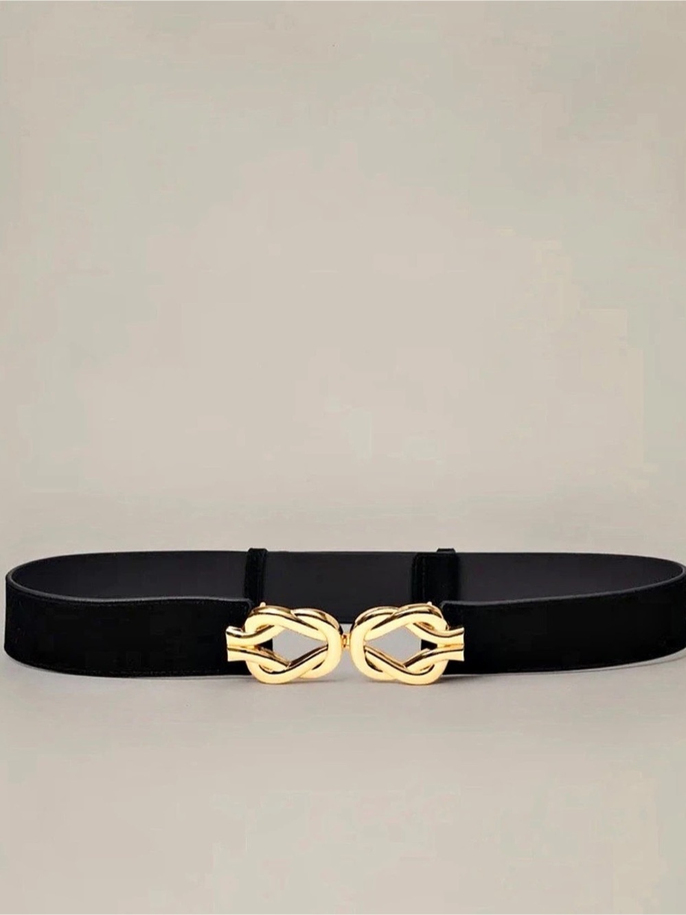 JMcLaughlin New Interlocking Buckle Belt in black suede w/ gold buckle